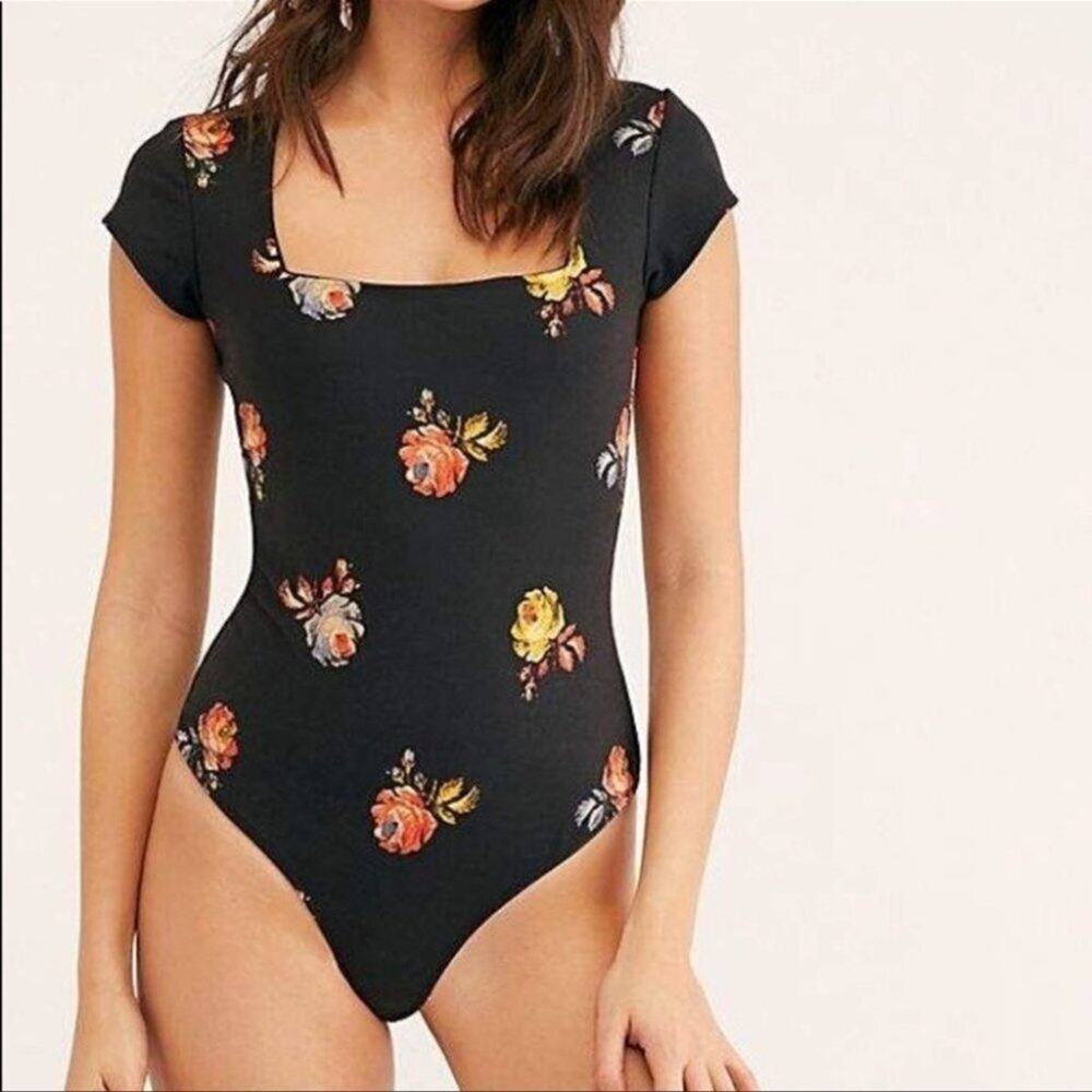 Free People Square Neck Floral Bodysuit Size XS extra small